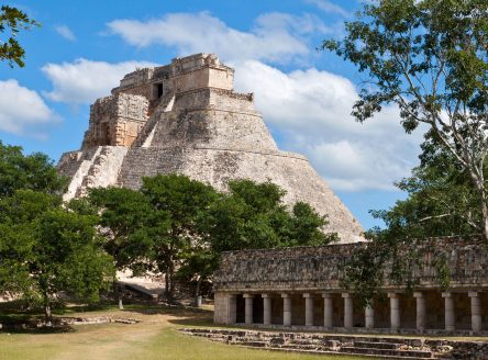 Anicent mayan pyramid (Pyramid of the Magician, Adivino  ) in Uxmal, Mérida, Yucatán, Mexico